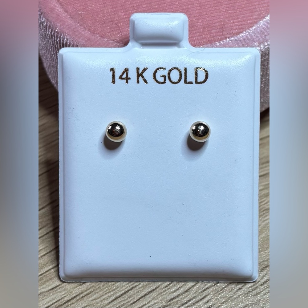 14k Gold Dainty Ball Stud Earrings
